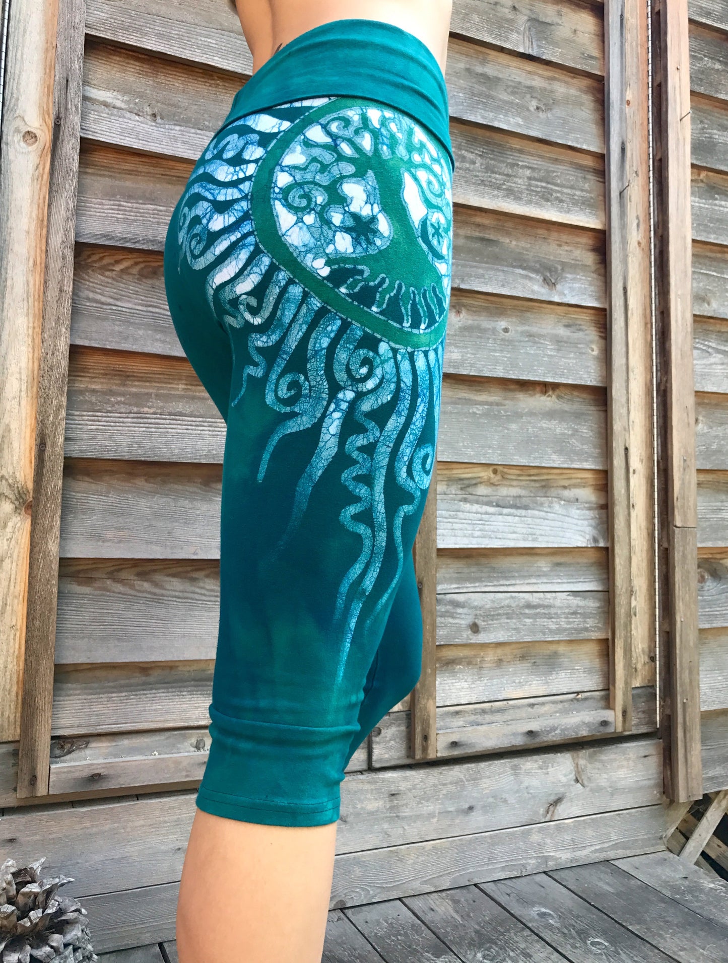 Teal Sage Tree Batik Pants - Capri Length