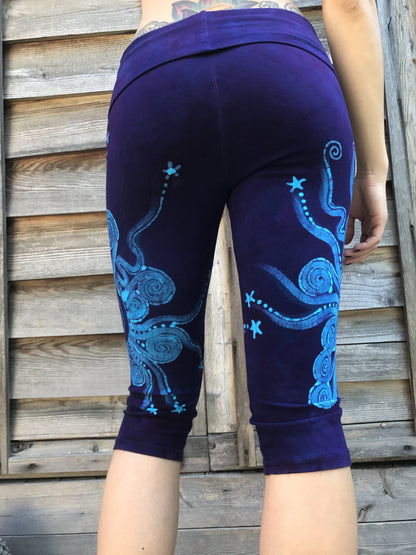 Midnight Blue Swirls Batik CAPRI Pants