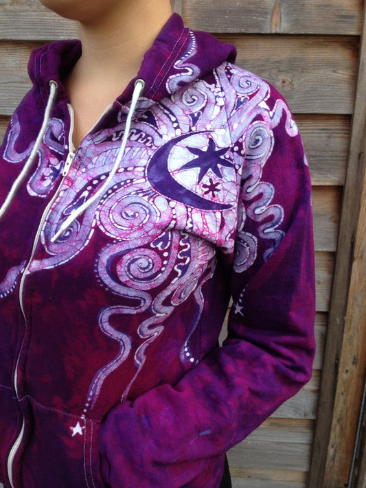 Pink Om Brighten Up A Cloudy Day Organic Batik Hoodie - Batikwalla 
 - 1