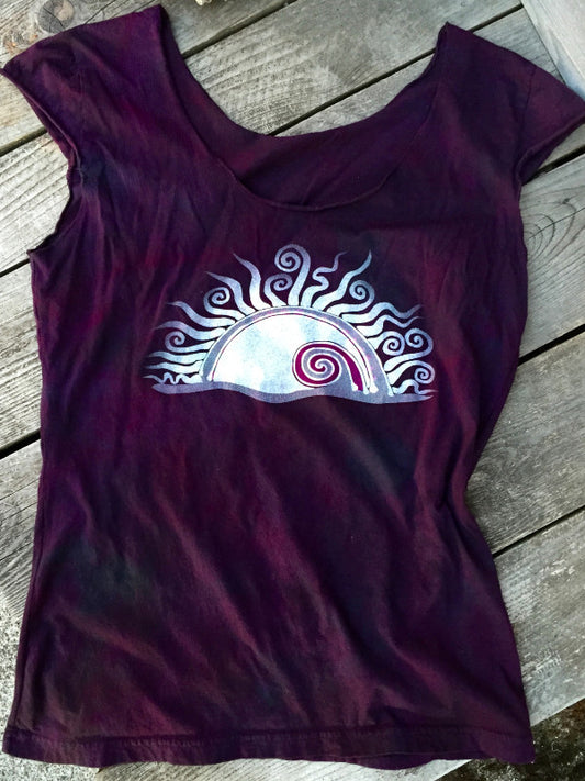 Dark Berry Sunset Batik and Print Tee - Batikwalla 
 - 1