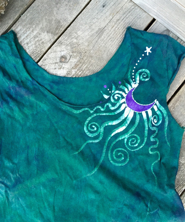 Teal and Purple Moon Batik Tee - Possible Slight Imperfection - Batikwalla 
 - 1