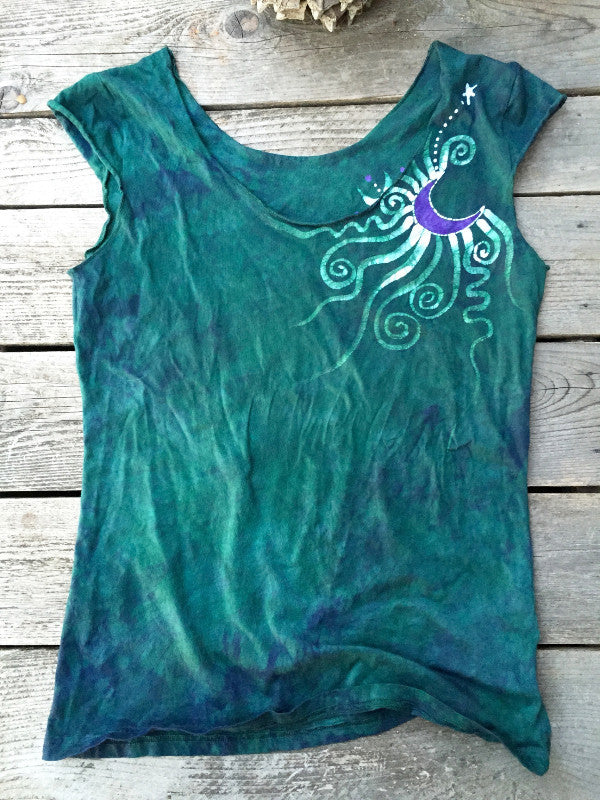 Teal and Purple Moon Batik Tee - Possible Slight Imperfection - Batikwalla 
 - 3