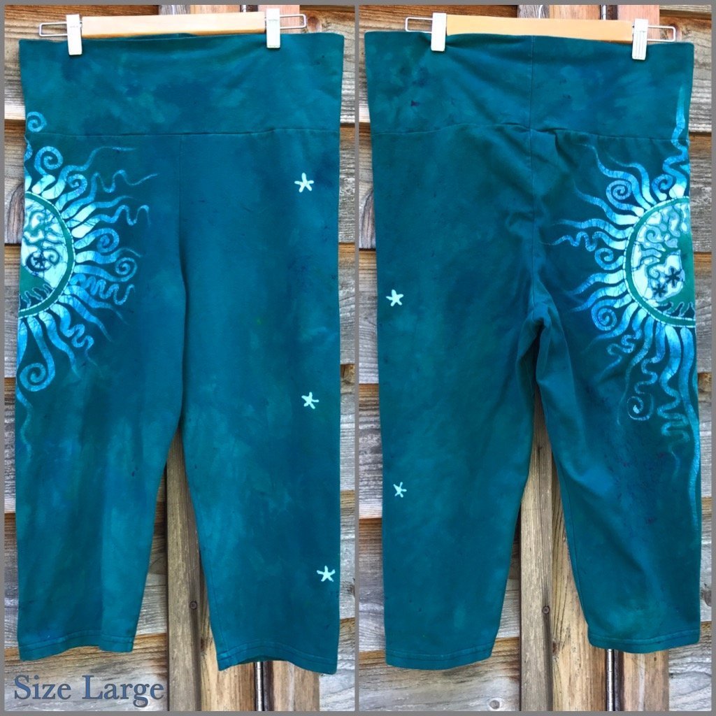 Teal Sage Tree Batik Pants - Capri Length