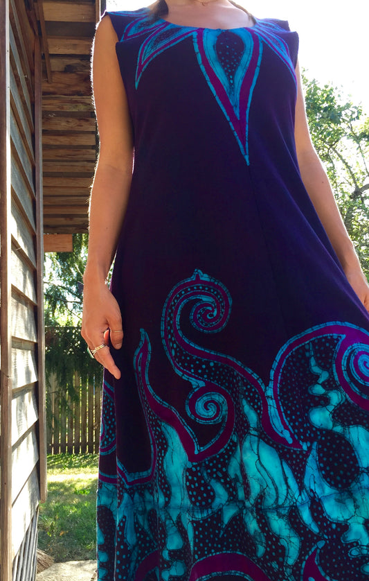 Midnight Lotus Organic Cotton Batik Dress - Batikwalla 
 - 1