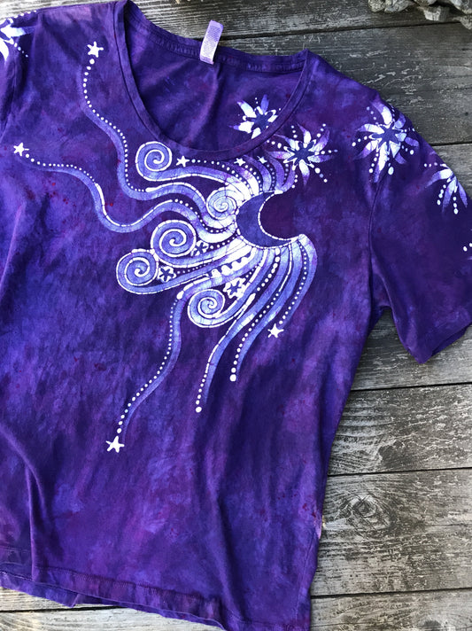 Parade Of Purple Moonbeams Hand Painted Tee - Size Large