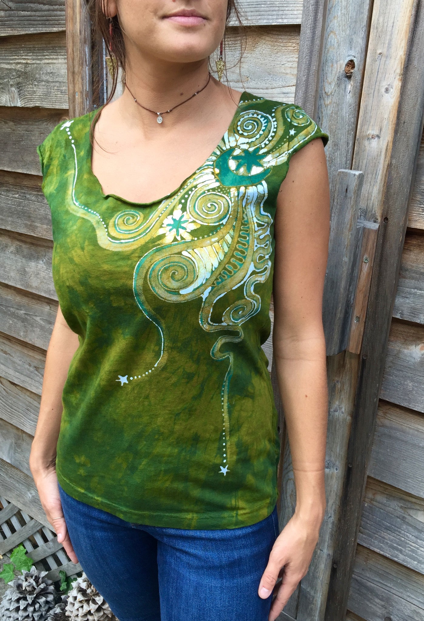 Moon Beams In Dancing Green Batik Top - Batikwalla 
 - 1