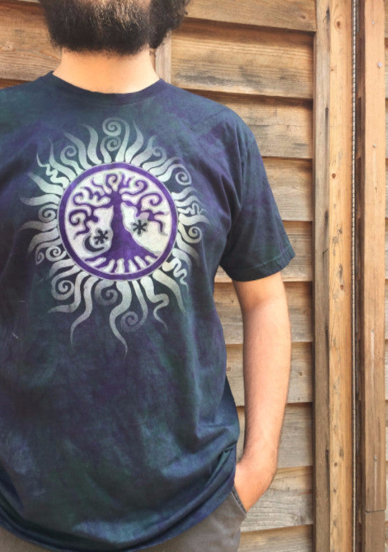 Teal and Purple Tree of Life Organic Tshirt - Batik Print - Batikwalla 
 - 1