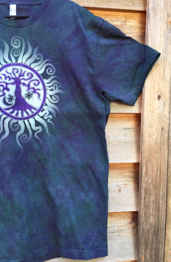 Teal and Purple Tree of Life Organic Tshirt - Batik Print - Batikwalla 
 - 2