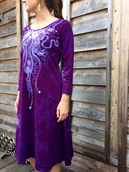 Magenta Moonbeams Long Sleeve Batik Dress - Batikwalla 
 - 2