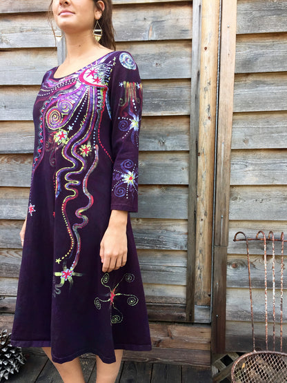 Electric Moonlight Vibes Dress - Long Sleeve Batik - Batikwalla 
 - 3