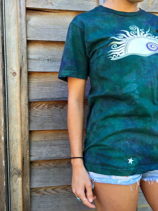 Teal and Purple Sunrise Organic Tshirt - Batik Print - Batikwalla 
 - 1