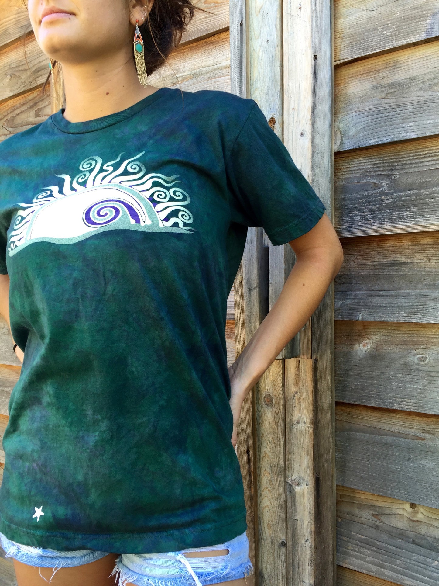 Teal and Purple Sunrise Organic Tshirt - Batik Print - Batikwalla 
 - 2