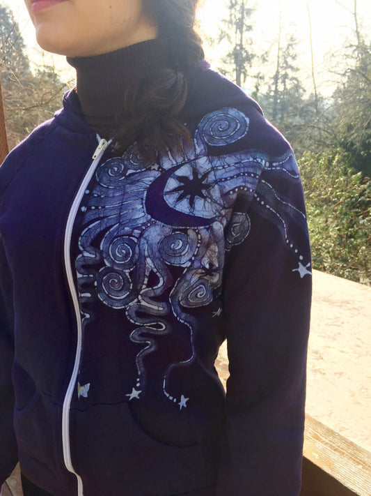 Purple and Navy Blue Batik Star Hoodie - Fitted XL - Batikwalla 
 - 1