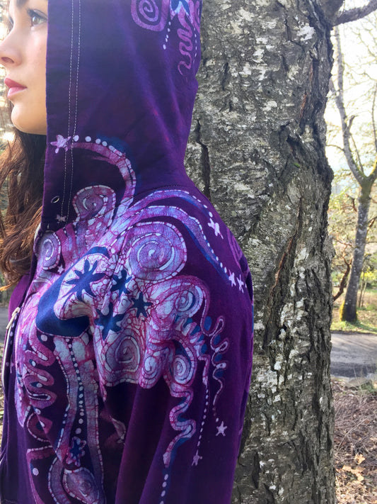 Magenta Om Star Organic Batik Hoodie - Batikwalla 
 - 1