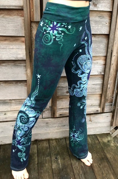 Sale - Dark Blue Teal Moon Handmade Batikwalla Stretchy Movement Pants - Size XL Shortness batikwalla 