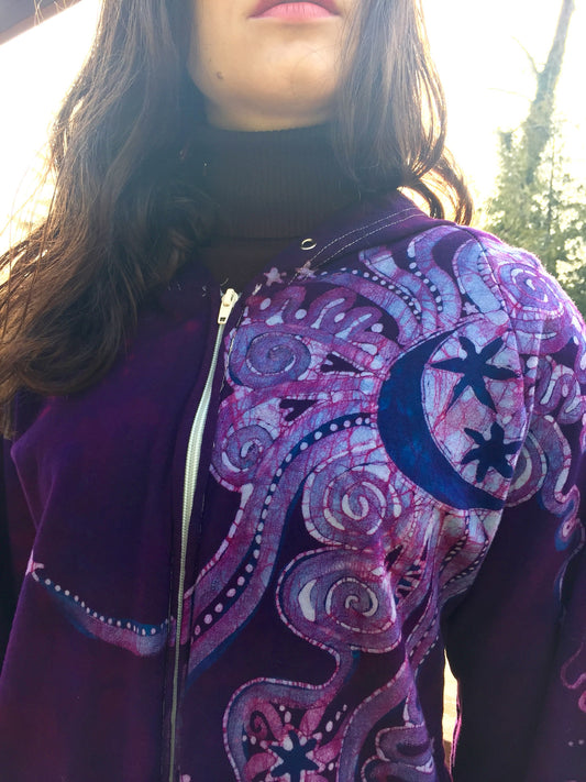 Magenta Om Starseed Organic Batik Hoodie - Unisex Size Large - Batikwalla 
 - 1