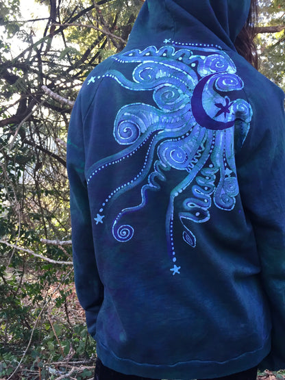 Teal Tree of Life Handmade Batik Pullover Hoodie - Batikwalla 
 - 4