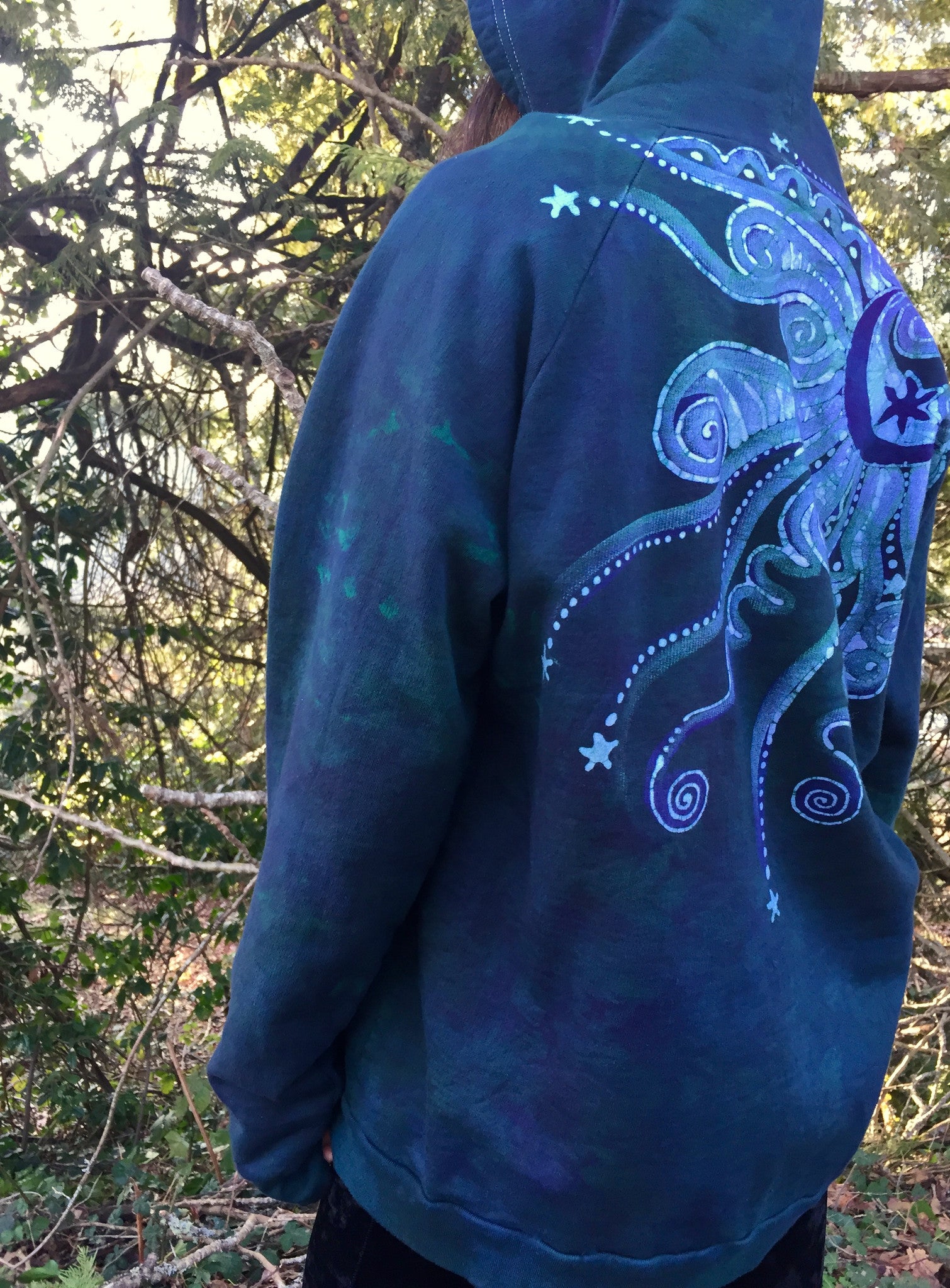 Teal Tree of Life Handmade Batik Pullover Hoodie - Batikwalla 
 - 5