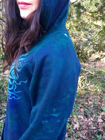 Teal Tree of Life Handmade Batik Pullover Hoodie - Batikwalla 
 - 6