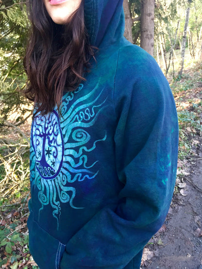 Teal Tree of Life Handmade Batik Pullover Hoodie - Batikwalla 
 - 2