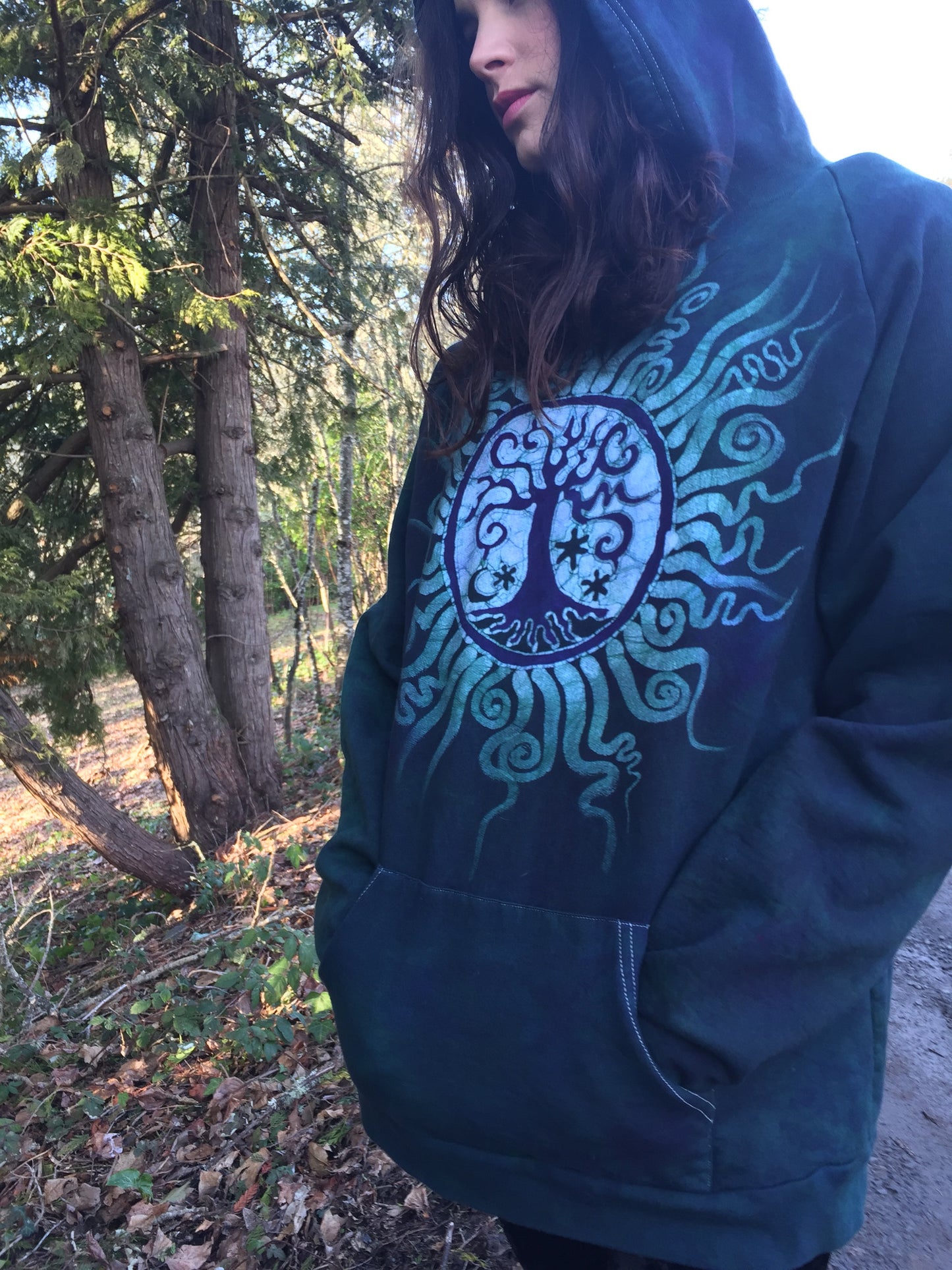 Teal Tree of Life Handmade Batik Pullover Hoodie - Batikwalla 
 - 3