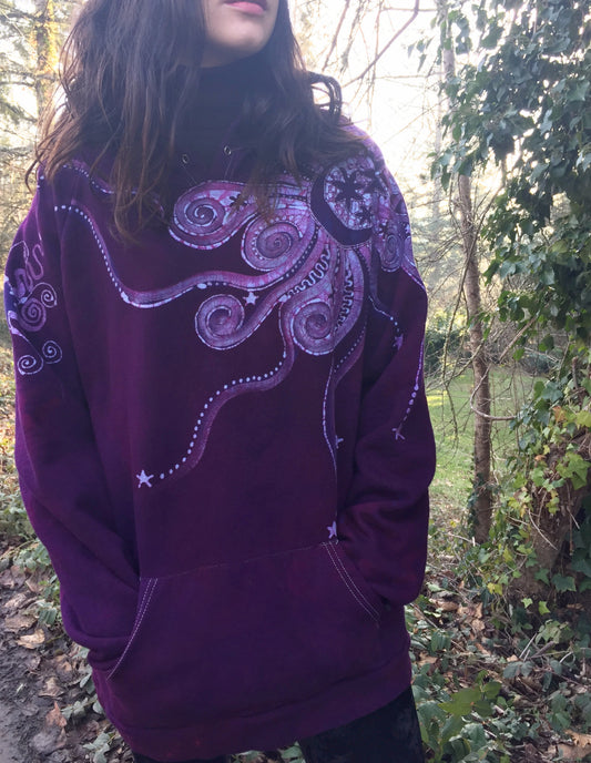 Magenta Starshine Handmade Batik Pullover Hoodie - Unisex Size XL - Batikwalla 
 - 6