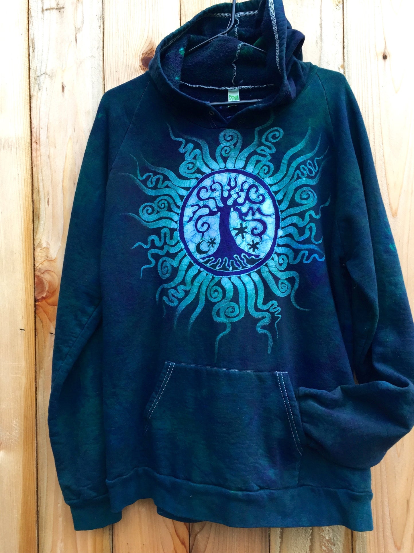 Teal Tree of Life Handmade Batik Pullover Hoodie - Batikwalla 
 - 7