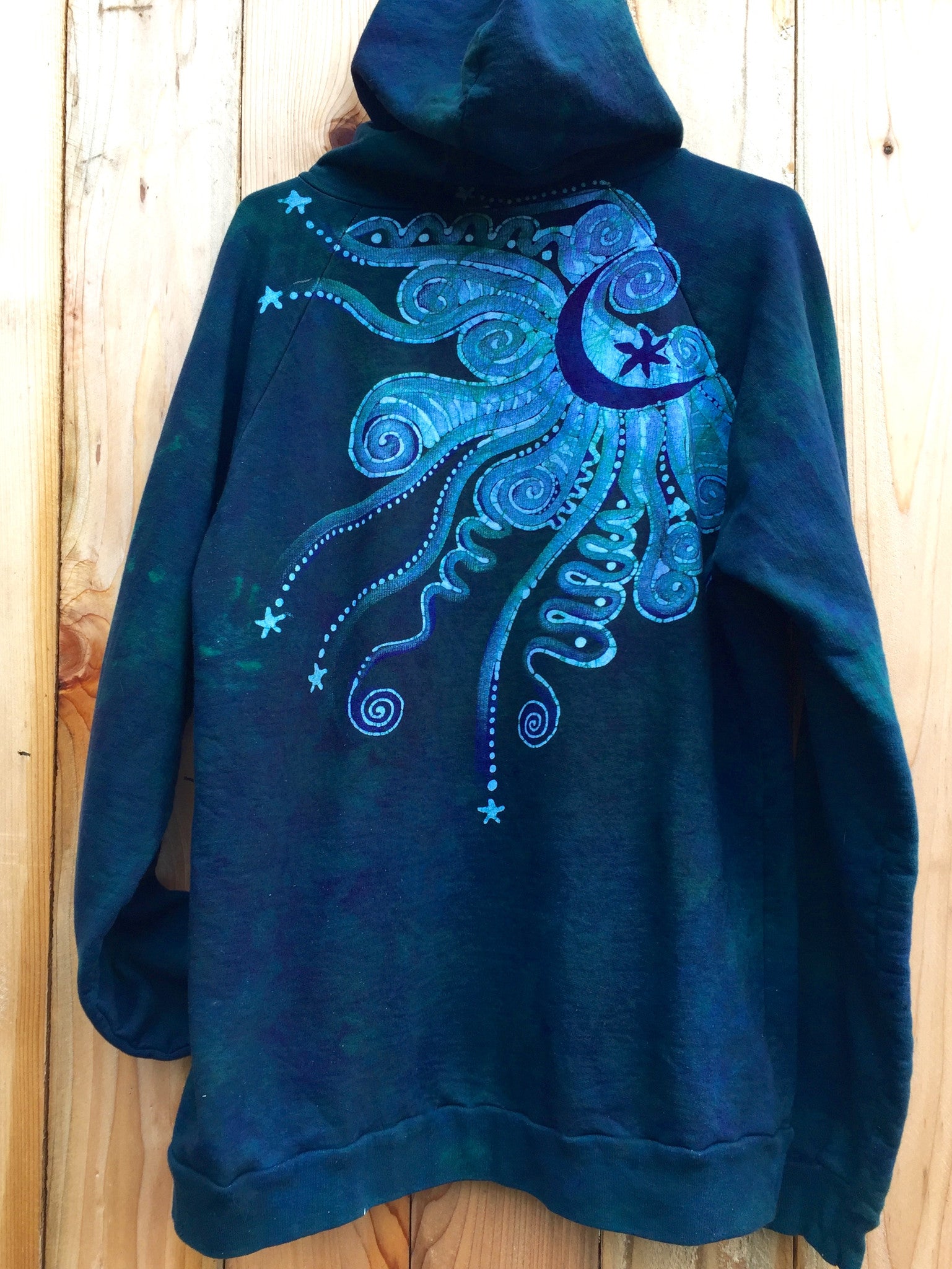 Teal Tree of Life Handmade Batik Pullover Hoodie - Batikwalla 
 - 8