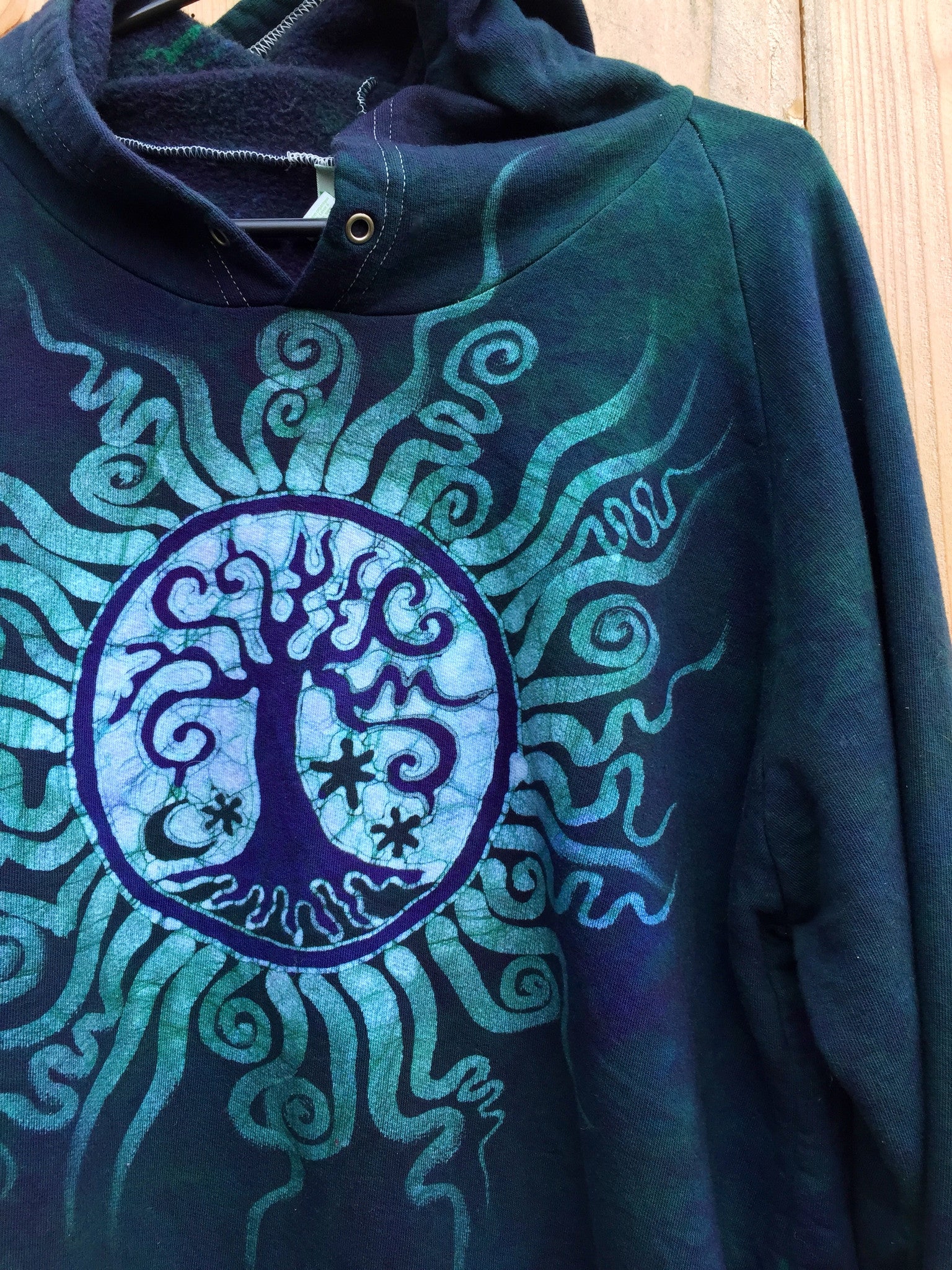 Teal Tree of Life Handmade Batik Pullover Hoodie - Batikwalla 
 - 9