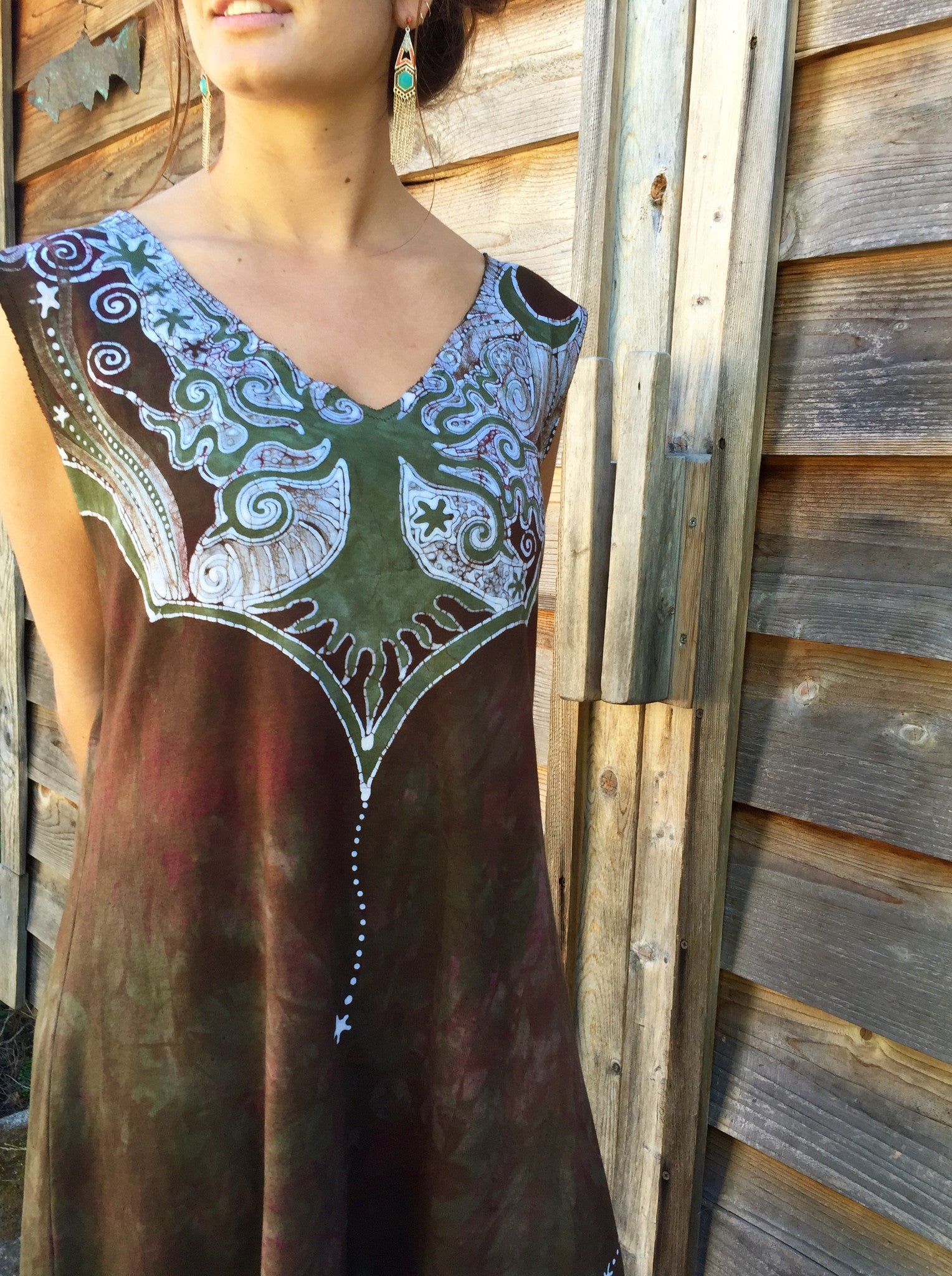 Moonlight Moss Tree of Life Organic Cotton Batik Dress - Batikwalla 
 - 3