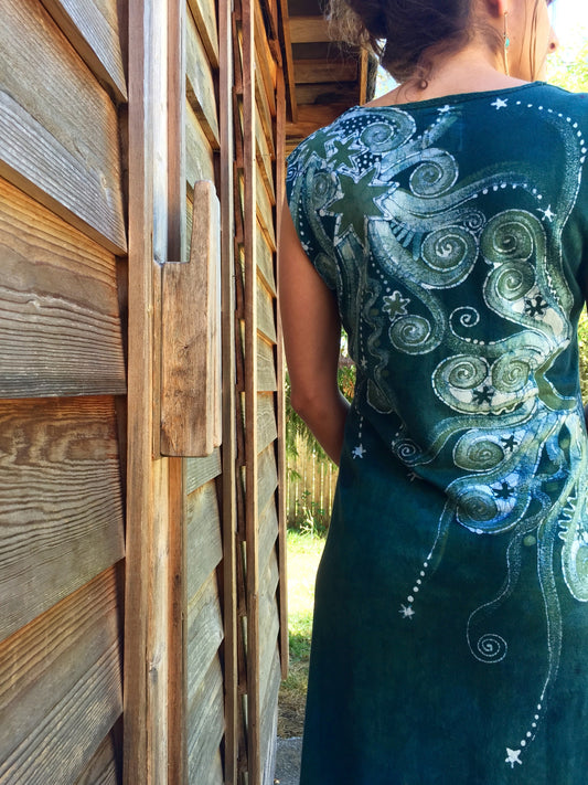 Sage Under the Moonlight Handmade Batik Dress - Batikwalla 
 - 1