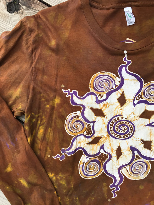 Gold Sun Star Long Sleeve Batik Tshirt - Size Large