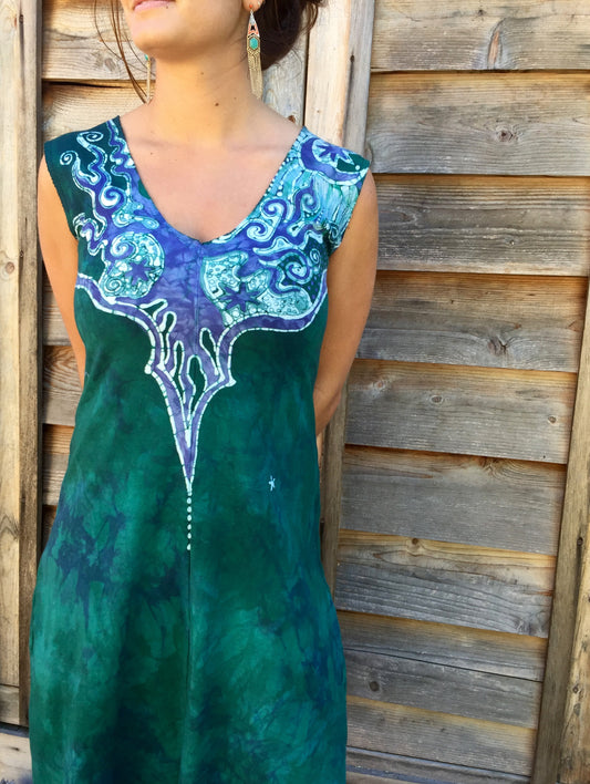 Teal Tree Roots Run Deep Organic Cotton Batik Dress - Batikwalla 
 - 1