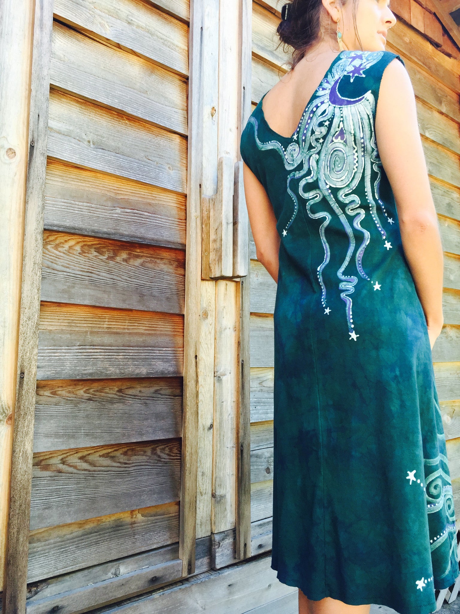 Teal and Purple Tree and the Moon Organic Cotton Batik Dress - Batikwalla 
 - 5