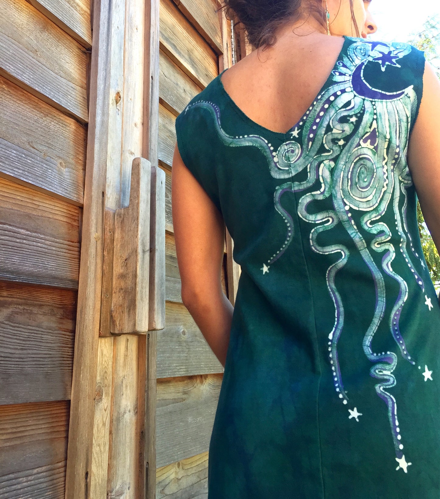 Teal and Purple Tree and the Moon Organic Cotton Batik Dress - Batikwalla 
 - 4