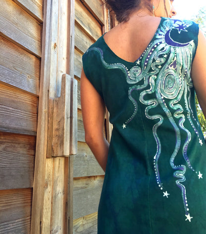 Teal and Purple Tree and the Moon Organic Cotton Batik Dress - Batikwalla 
 - 4