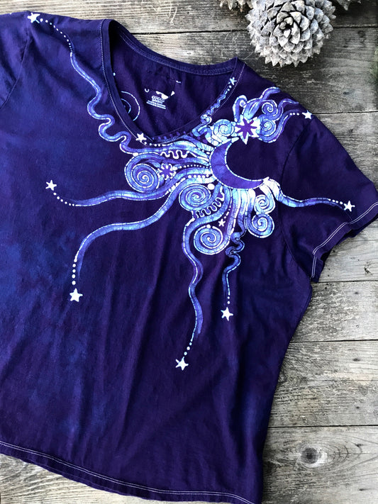 Midnight Moonbeams Handmade Batik Summer Vneck Tee - Plus Size - 4X