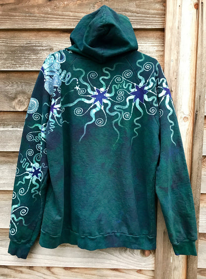 Teal Tree Moon Star Organic Cotton Batik Hoodie