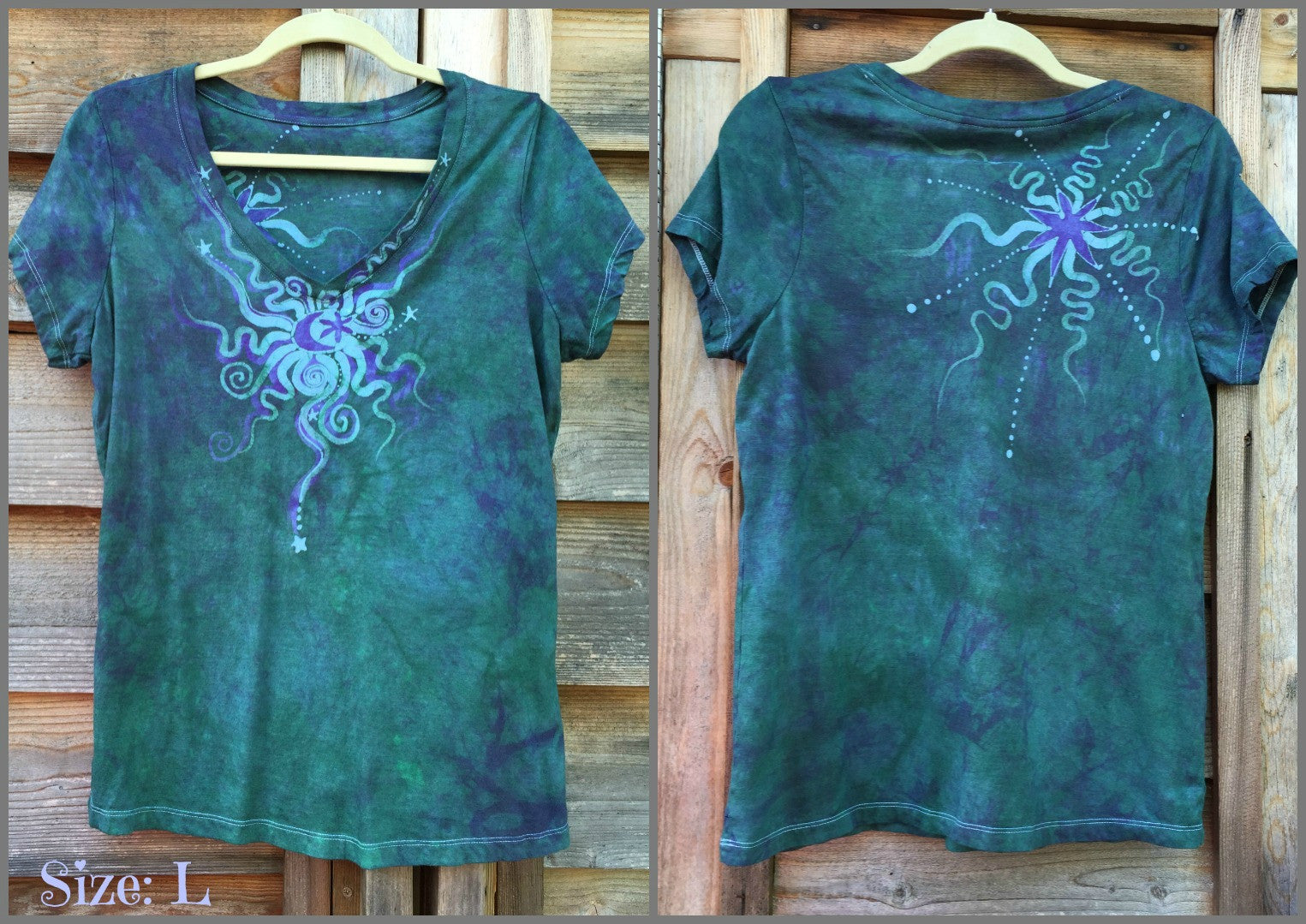 Light Teal Moon Star Handmade Batik Vneck Tee - Batikwalla 
 - 9