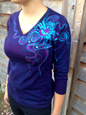 Deep Blue and Purple Moon Star Handmade Batik Vneck Top - Batikwalla 
 - 1