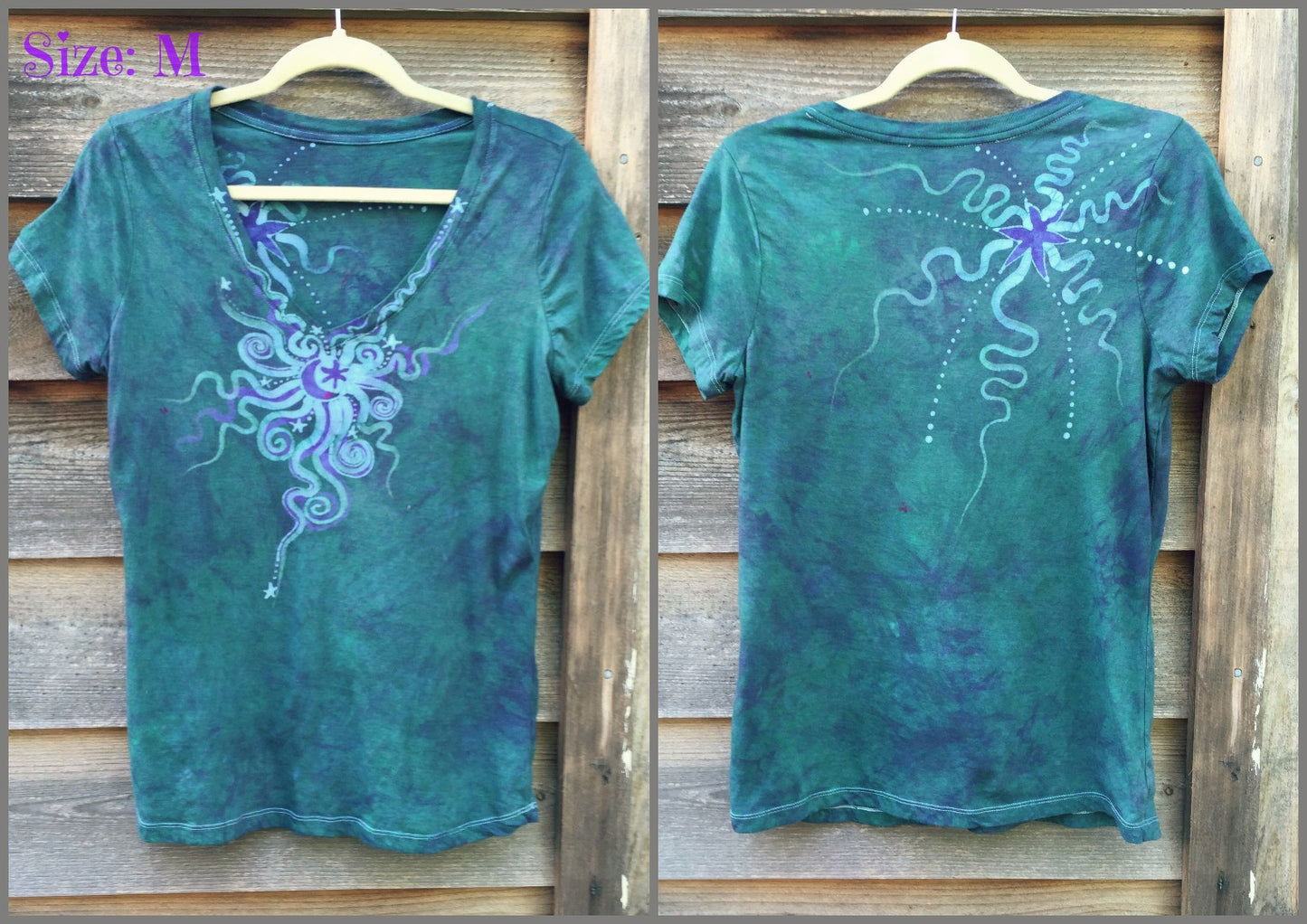 Light Teal Moon Star Handmade Batik Vneck Tee - Batikwalla 
 - 10