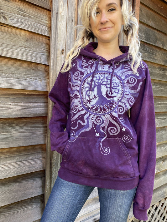 Magenta Magick Tree Of Life Pullover Batik Hoodie - Handcrafted In Organic Cotton hoodie batikwalla 