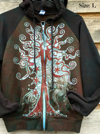 Forest Green Tree Handmade Batik Hoodie - Batikwalla 
 - 6