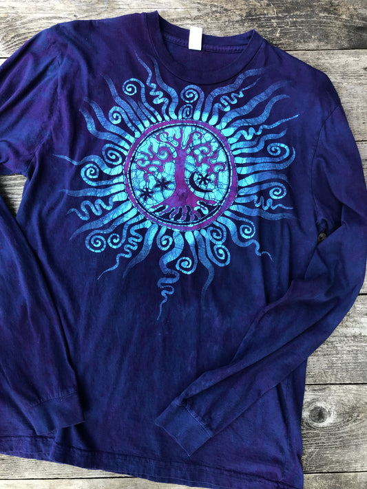 Moonlight Mandala Tree of Life Long Sleeve Organic Cotton Tshirt - Size Large tshirt batikwalla 