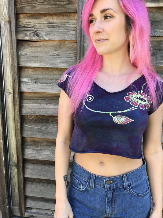 Flower Power Purple Crop Top Batikwalla by Victoria 