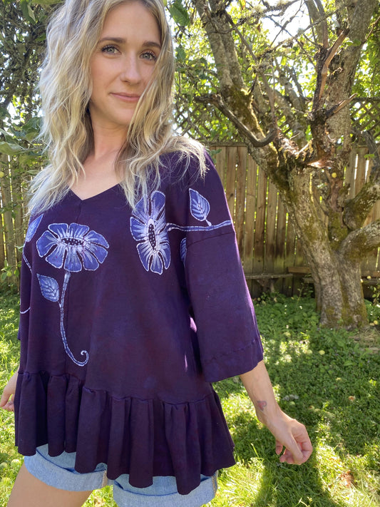 Rebel Bouquet Organic Cotton Handmade Batik Top, Size Large/XL Batik Dresses Batikwalla 