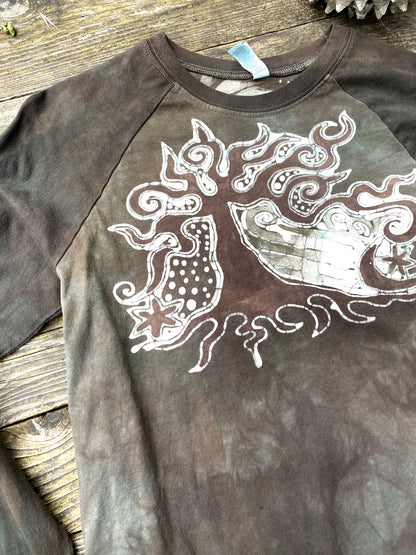 Earth Aura Tree - Raglan Long Sleeve Batik Top by Batikwalla - Size Small (unisex) Batikwalla 