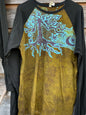 Turquoise Aura Tree Black Raglan Long Sleeve Batik Top by Batikwalla Batikwalla 2X 