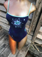 Aqua Sun Purple Moondance Hand Painted Batik Leotard Tops batikwalla Small 