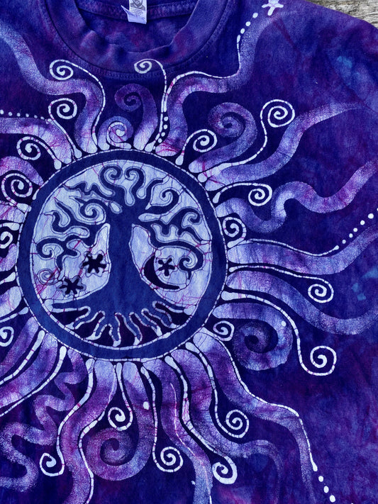 Magenta Moon Mandala With Chirping Swirls Handmade Batikwalla Tshirt - Size XL & 2X tshirt batikwalla 